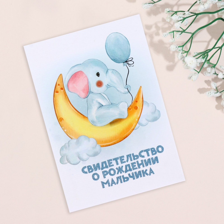 Папка под свидетельство о рождении  Слоник  голубой тон, А5 