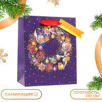 Новый год. Пакет подарочный  Праздничный венок , 18 х 22,3 х 10 см.