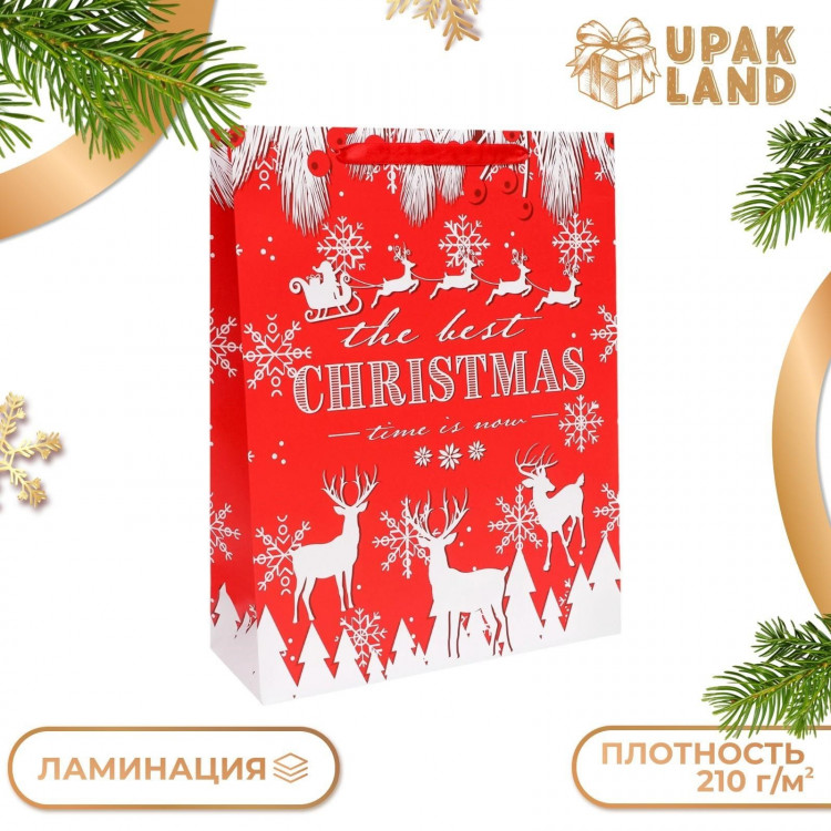 Новый год. Пакет подарочный, ламинированный,  Олени ,31 х 40 х 11,5 см. 