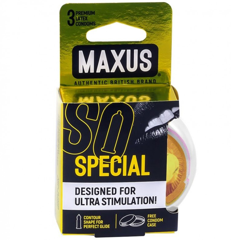 Презервативы с точками и рёбрами в пластиковом кейсе MAXUS AIR Special - 3 шт. 