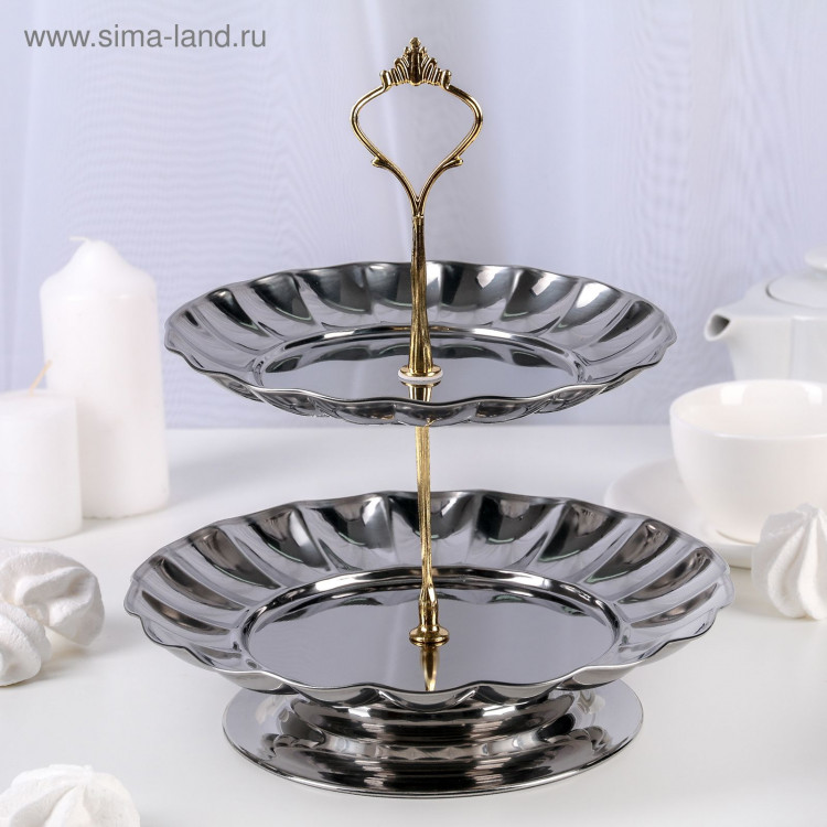 Этажерка - фруктовница круглая, 2 яруса, d=18/22 см, цвет серебряный 
