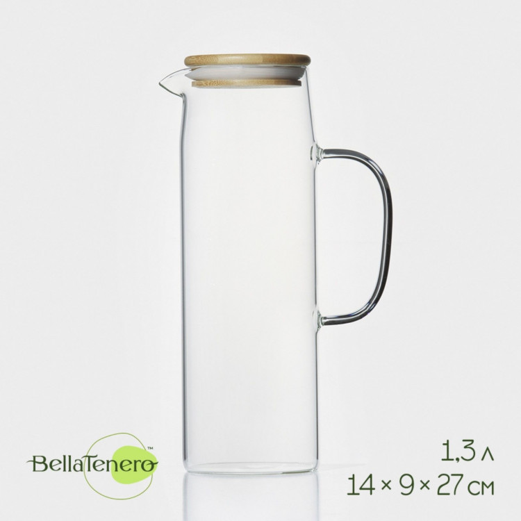 Кувшин стеклянный с бамбуковой крышкой BellaTenero «Эко», 1,3 л, 14×9×27 см 