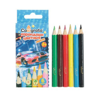 Карандаши 6 цветов Calligrata МИНИ,  Машинка , деревянные, шестигранные
