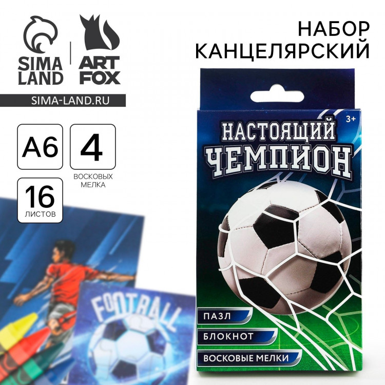 Подарочный набор блокнот - раскраска, мелки 4 шт. «Настоящий чемпион» 