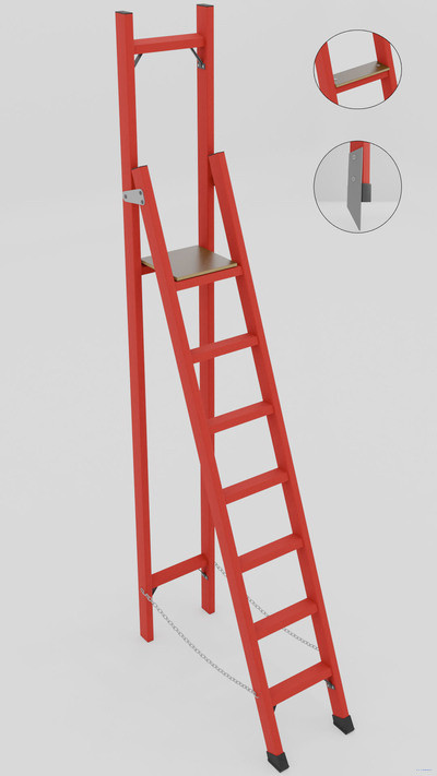 ССВ-3,0ШМ стремянка стеклопластиковая с вертикальной опорой, широкие ступени, металлические оконцеватели (Мягкий грунт), h=3250мм, h рабочей площадки=2200мм, ступ.7 