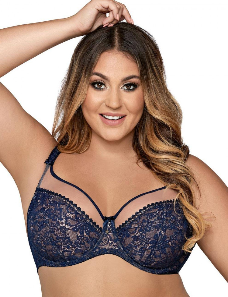 Темно-синий бюстгальтер на косточках с боковыми поддержками 