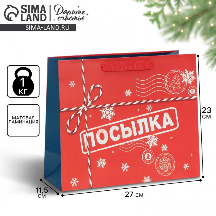 Пакет подарочный новогодний ламинированный «Посылка», ML 27 х 23 х 11,5 см, Новый год 