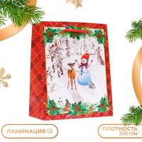 Новый год. Пакет подарочный  Снеговик и олень , 18 х 22,3 х 10 см.