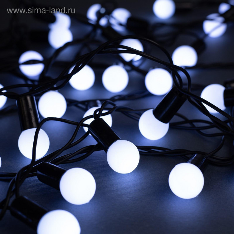 Гирлянда «Нить» 10 м с насадками «Шарики 1.5 см», IP44, тёмная нить, 100 LED, свечение белое, 8 режимов, 220 В 