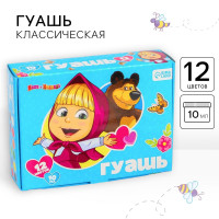 Гуашь 12 цветов по 10 мл, Маша и Медведь