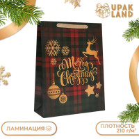 Новый год. Пакет подарочный, ламинированный,  Клетка ,31 х 40 х 11,5 см.