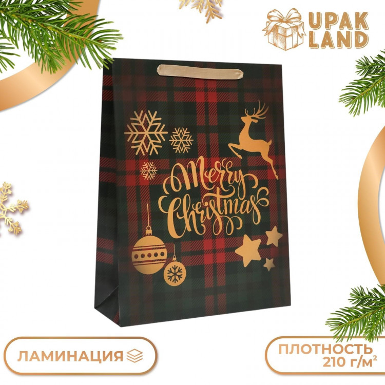 Новый год. Пакет подарочный, ламинированный,  Клетка ,31 х 40 х 11,5 см. 