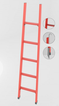 ЛСПД-1,5АТМГК односекционная диэлектрическая стеклопластиковая лестница Телеком, абразивное покрытие ступеней, крюки, металлические оконцеватели (Мягкий грунт) h=1400мм, ступ.5