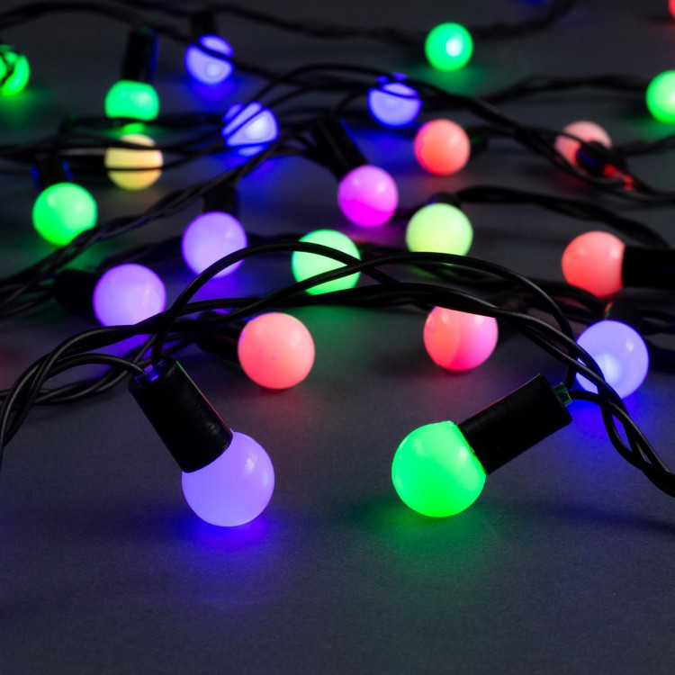 Гирлянда «Нить» 10 м с насадками «Шарики 1.5 см», IP44, тёмная нить, 100 LED, свечение мульти (RG/RB), мигание, 220 В 