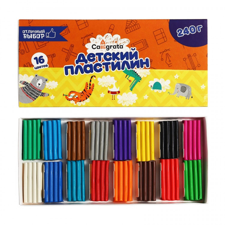 Пластилин 16цв 240 г Calligrata классический 