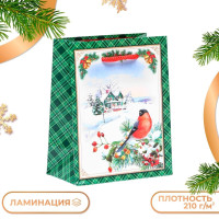 Новый год. Пакет подарочный  Снегирь на ветке , 11,5 х 14,5 х 6,5 см.
