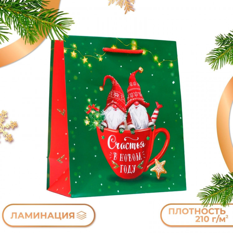 Новый год. Пакет подарочный  Братья эльфы , 18 х 22,3 х 10 см. 