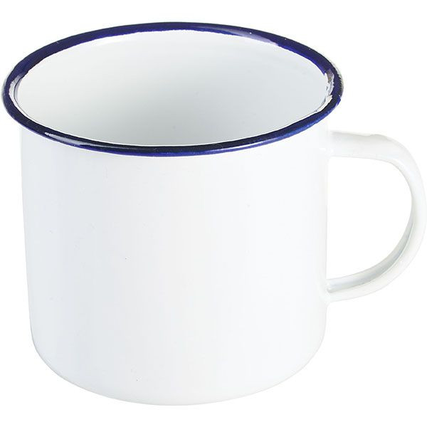 Белая эмалированная кружка с синим ободком (объем 0,5 л.) 