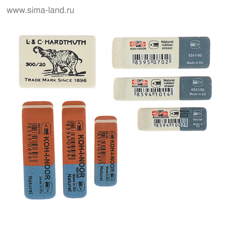 Набор ластиков 7 штук Koh-I-Noor 300/20, 6521/40-6521/80, 6541/40-6541/84-80 