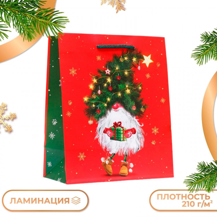 Новый год. Пакет подарочный  Маленький гном , 18 х 22,3 х 10 см. 