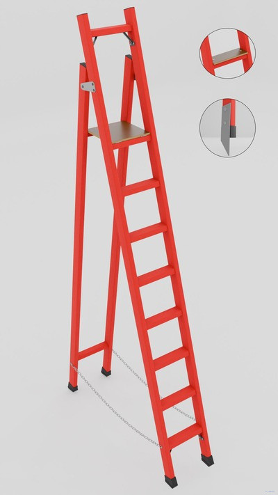 ССД-2,0ТШМ с симметричной опорой диэлектрическая стеклопластиковая стремянка, Телеком, широкие ступени, металлические оконцеватели (Мягкий грунт), h=2850мм, h рабочей площадки=2000мм, ступ.8 