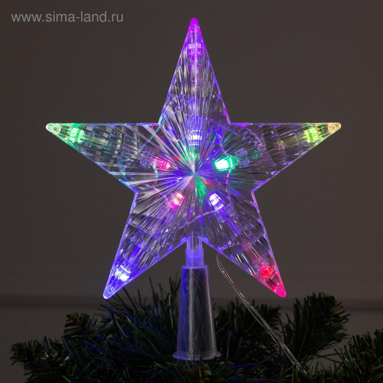 Светодиодная верхушка на ёлку «Звезда белая» 16 см, 10 LED, провод 2 метра, 220 В, свечение мульти 