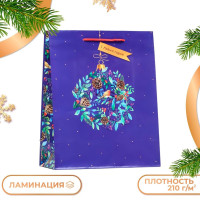 Новый год. Пакет подарочный  Новогодний венок , 26 х 32 х 12 см.