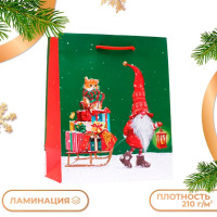 Новый год. Пакет подарочный  Подарки на санях , 18 х 22,3 х 10 см.