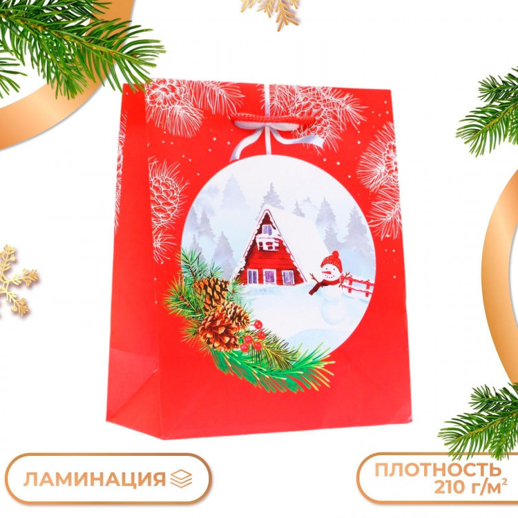 Новый год. Пакет подарочный  Новгодний шар , 18 х 22,3 х 10 см. 