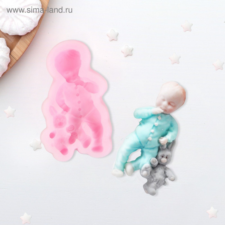 Молд «Мальчик и зайчик», силикон, 9,1×5,4×2,1 см, цвет розовый 