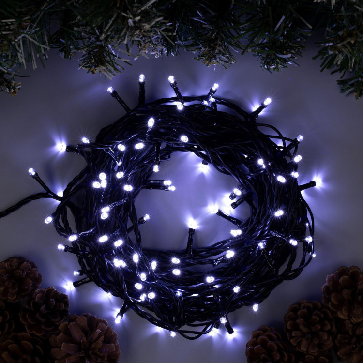Гирлянда «Нить» 10 м, IP44, тёмная нить, 100 LED, свечение белое, 8 режимов, 220 В 