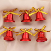 Украшение ёлочное  Колокольчики со звёздочками и бантиком  (набор 6 шт) 3 см, микс