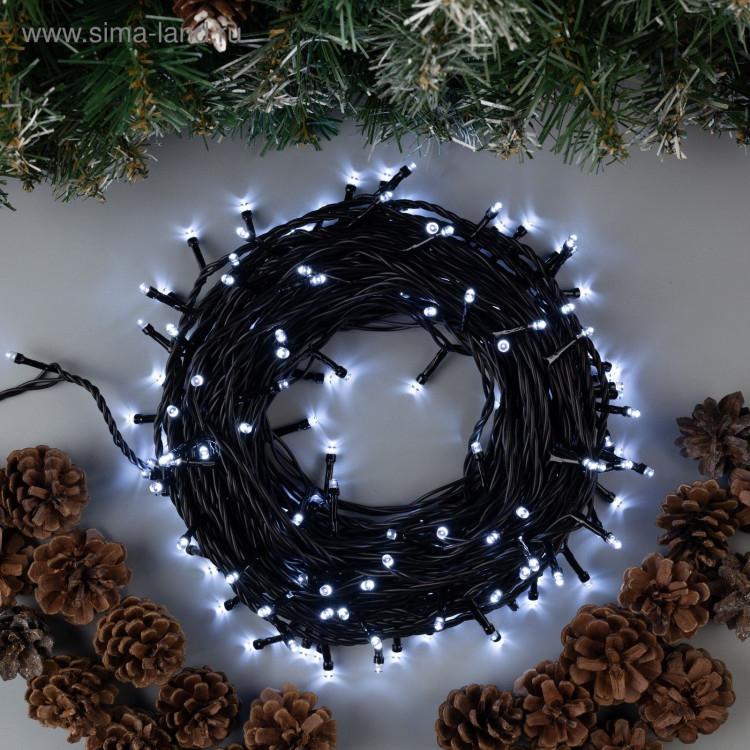 Гирлянда «Нить» 20 м, IP44, тёмная нить, 200 LED, свечение белое, 8 режимов, 220 В 