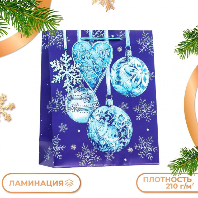Новый год. Пакет подарочный  Новогодняя гирляда подарков , 26 х 32 х 12 см. 