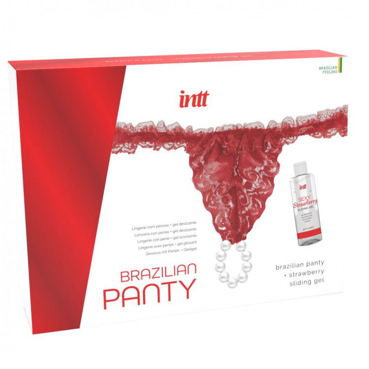 Красные трусики со стимулирующими бусинами и массажным гелем Sliding Gel Strawberry в комплекте 