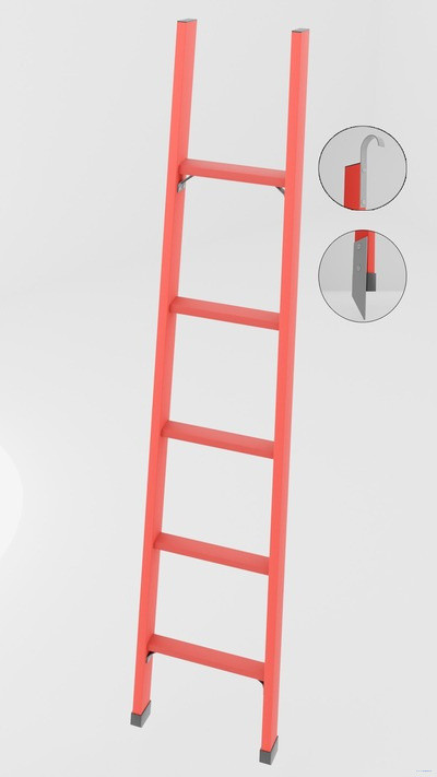 ЛСПД-1,5ТМГК односекционная диэлектрическая стеклопластиковая лестница Телеком, крюки, металлические оконцеватели h=1400мм, ступ.5 