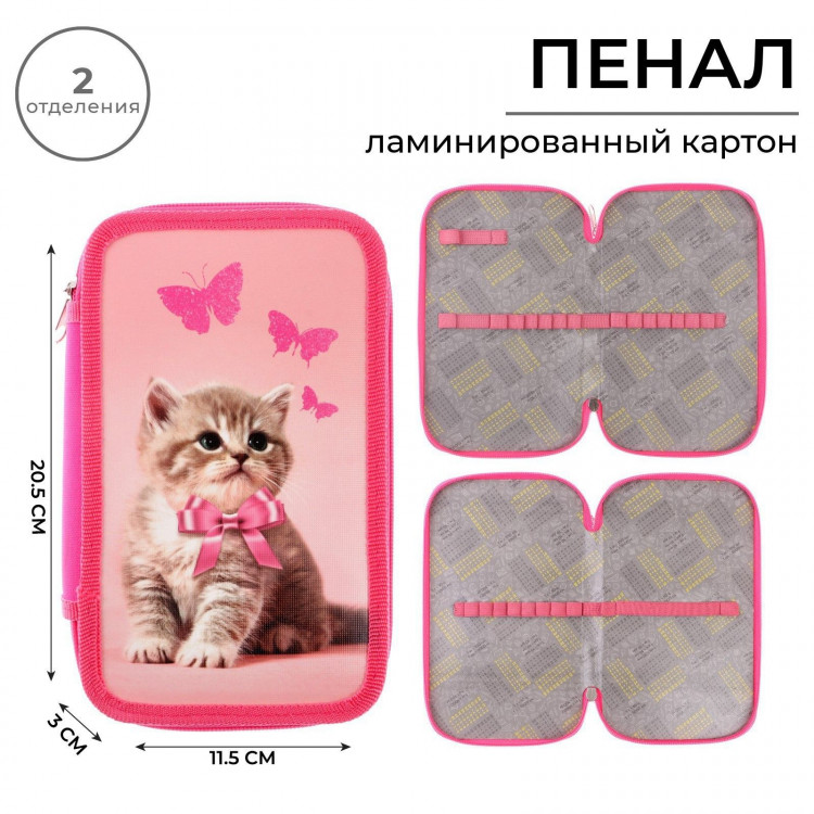 Пенал 2 секции, 125 х 205 х 40 мм, Calligrata 30П26/2  Милый котик , ламинированный картон 