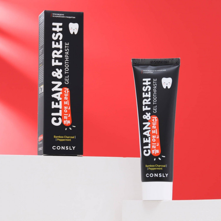 Гелевая зубная паста Consly Clean&amp;Fresh с бамбуковым углем и перечной мятой - 105 гр. 