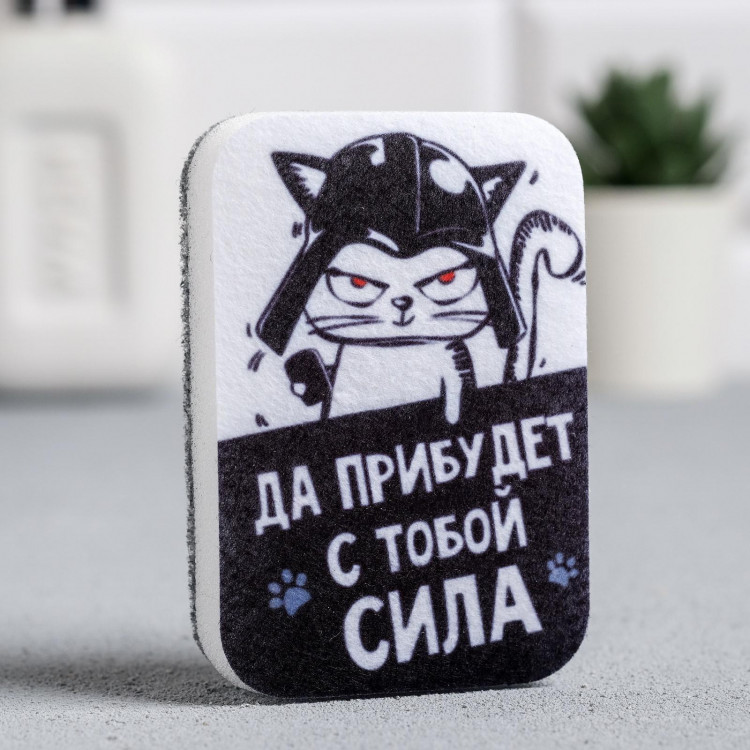 Черная губка для мытья посуды «Да прибудет с тобой сила» (9х6 см) 