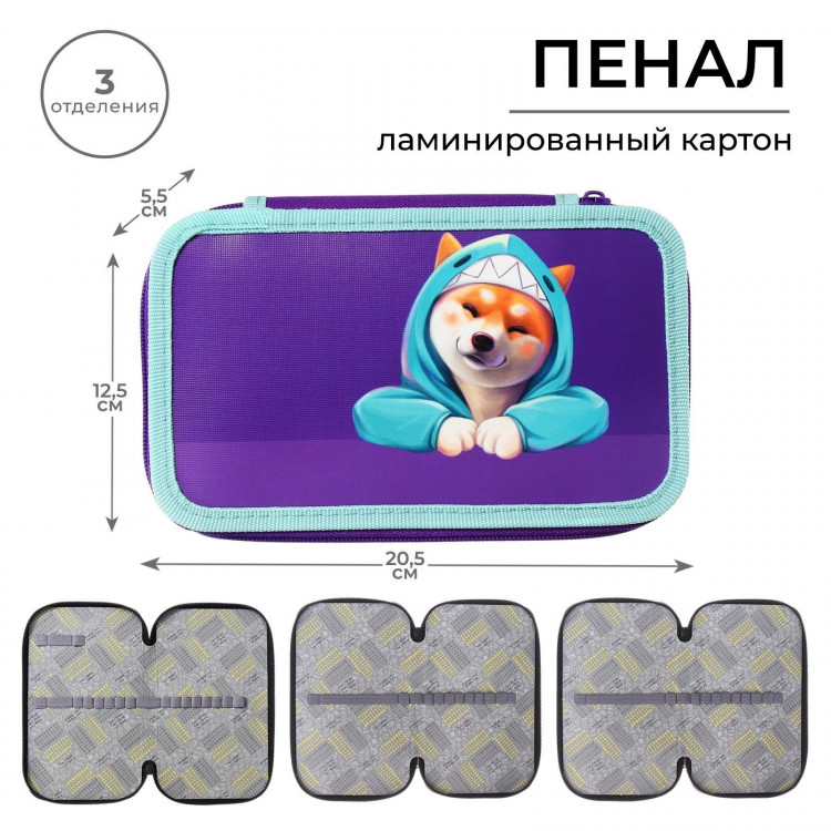 Пенал 3 секции, 125 х 205 х 55 мм, Calligrata 30П26/3  Сиба , ламинированный картон 