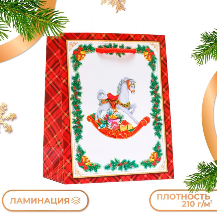 Новый год. Пакет подарочный  Пони , 11,5 х 14,5 х 6,5 см. 