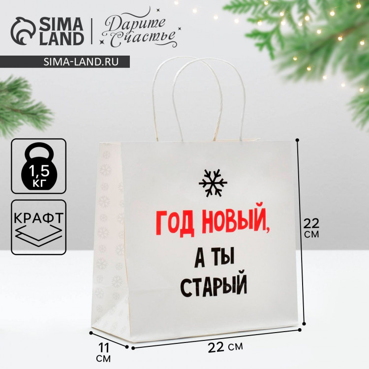 Пакет подарочный новогодний «Год новый, а ты старый», 22 х 22 х 11 см, Новый год 