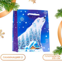 Новый год. Пакет подарочный  Полярный мишка , 11,5 х 14,5 х 6,5 см.