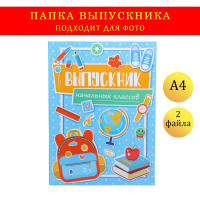 Папка с двумя файлами А4  Выпускник  голубой фон, канцелярия