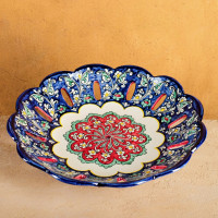 Фруктовница Риштанская Керамика  Цветы , 33 см, синяя.