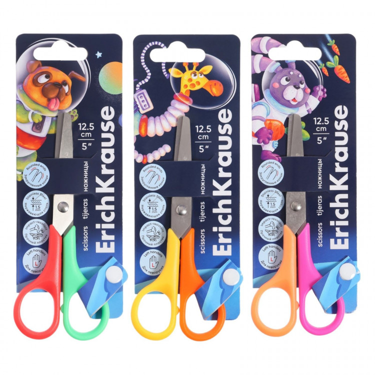 Ножницы 12.5 см ErichKrause FunCut Space Animals для левшей, блистер, микс 