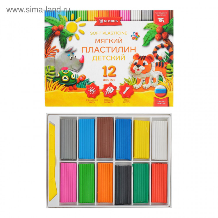 Пластилин GLOBUS  Детский , 12 цветов, 180 г, мягкий 