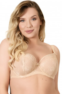 Телесный бюстгальтер с мягкой чашкой +size из кружева с «ресничками»