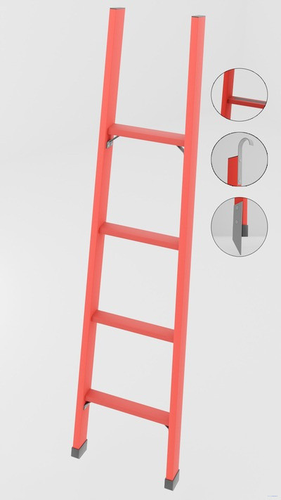 ЛСПД-1,8АМГК односекционная диэлектрическая стеклопластиковая лестница, абразивное покрытие ступеней, крюки, металлические оконцеватели (Мягкий грунт) h=1750мм, ступ.4 