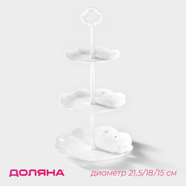 Этажерка-фруктовница круглая Доляна «Вивьен», 3 яруса, 21,5/18/15 см, цвет белый 